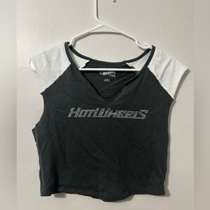 Y2K | Hot Wheels Gray and White Bedazzled Crop Top